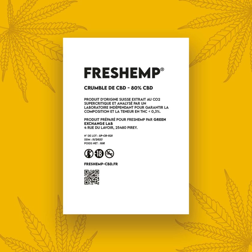 crumble 80% cbd freshemp 1gr - extrait cannabis package - composition