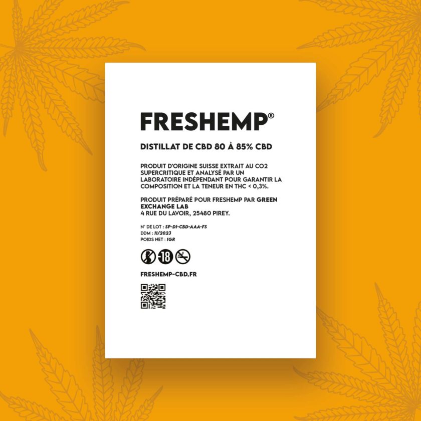 distillat 80 85% cbd freshemp 1gr - extrait cannabis package - composition
