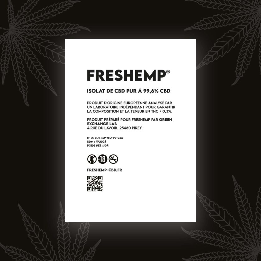 isolat 99% cbd freshemp 1gr - extrait cannabis package - composition
