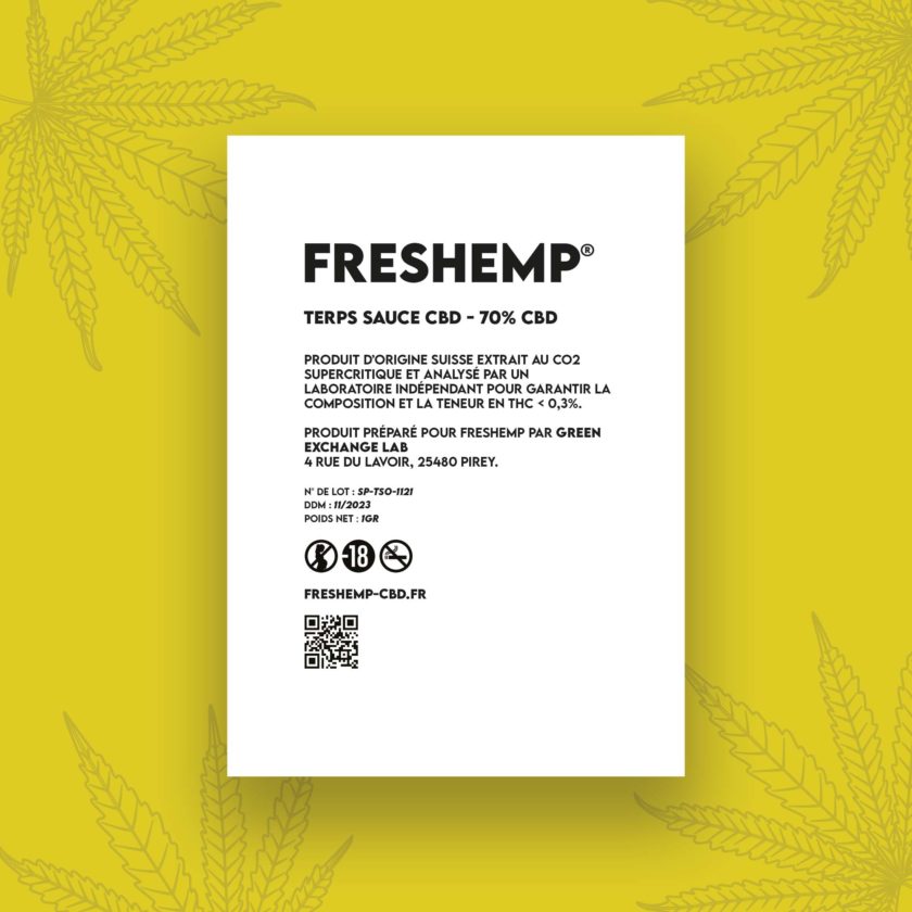 terps sauce 70% cbd freshemp 1gr - extrait cannabis package - composition